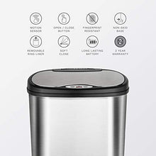 Load image into Gallery viewer, Ninestars DZT-50-13 Automatic Touchless Motion Sensor Oval Trash Can with Black Top, 13 gallon/50 L, Stainless Steel