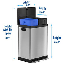 Load image into Gallery viewer, iTouchless 16 Gallon Dual Step Trash Can & Recycle, Stainless Steel Lid and Bin Body with Handle, Includes 2 x 8 Gallon (30L) Removable Buckets are Color-Coded, Soft-close and Airtight Lid