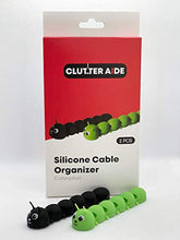 Load image into Gallery viewer, Cable Organizer - Cord Organizer - Desk Cord Holder - Cable Management Clips - Caterpillar, 2 pcs Green & Black, Clutter Aide