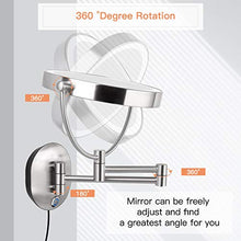 Load image into Gallery viewer, Pansonite LED Wall Mount Makeup Mirror with 10x Magnification, 8.5'' Double Sided 360° Swivel Vanity Mirror with 13.7" Extension and Adjustable Light for Bathroom & Bedroom, Brushed Finished