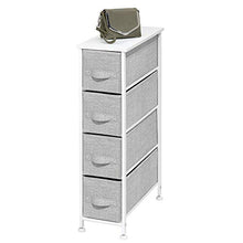 Load image into Gallery viewer, mDesign Narrow Vertical Dresser Storage Tower - Sturdy Metal Frame, Wood Top, Easy Pull Fabric Bins - Organizer Unit for Bedroom, Hallway, Entryway, Closet - Textured Print, 4 Drawers - Gray/White