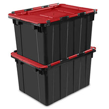 Load image into Gallery viewer, Sterilite 14619006 12 Gallon/45 Liter Hinged Lid Industrial Tote, Racer Red Lid w/ Black Base, 6-Pack