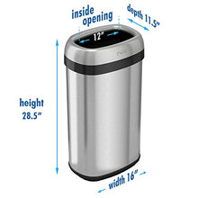 Load image into Gallery viewer, iTouchless 16 Gallon Oval Open Top Trash Can and Recycle Bin with Odor Control System, Stainless Steel Commercial Grade, Large 12-Inch Opening, for Home, Restaurant, Restroom, Office, 61 Liter
