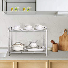 Load image into Gallery viewer, Simple Trending 2-Tier Under Sink Expandable Cabinet Shelf Organizer Rack for Kitchen Bathroom Storage, Silver