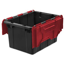 Load image into Gallery viewer, Sterilite 14619006 12 Gallon/45 Liter Hinged Lid Industrial Tote, Racer Red Lid w/ Black Base, 6-Pack