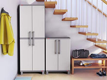 Load image into Gallery viewer, Keter Storage Cabinet with Doors and Shelves for Tool and Home Organization, White & Grey