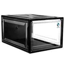 Load image into Gallery viewer, YOUR KIX Drop Front Shoe Box, Black Stackable,1 Case Sold Individually, Stylish Display Case for Men and Women, Magnetic, Large Clear Plastic Shoes, Storage Boxes for Sneaker or Favorite Kicks, Shoe Organizer, XL, Shoe Containers for any Space.