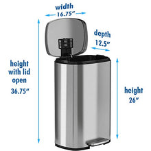 Load image into Gallery viewer, iTouchless SoftStep 13.2 Gallon Stainless Steel Step Trash Can with Odor Control System, 50 Liter Pedal Garbage Bin for Kitchen, Office, Home - Silent and Gentle Open and Close