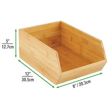 Load image into Gallery viewer, mDesign Bamboo Stackable Food Storage Organization Bin Basket - Wide Open Front for Kitchen Cabinets, Pantry, Offices, Closets, Holds Snacks, Dry Goods, Packets, Spices, Teas - 4 Pack - Natural Wood
