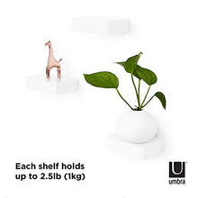 Load image into Gallery viewer, Umbra 325560-660 Showcase Floating Shelves (Set of 3), Gallery Style Display for Small Objects and More, White