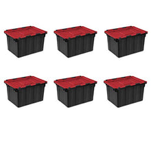Load image into Gallery viewer, Sterilite 14619006 12 Gallon/45 Liter Hinged Lid Industrial Tote, Racer Red Lid w/ Black Base, 6-Pack