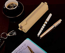 Load image into Gallery viewer, DiLoro Leather Zippered Fountain Ballpoint Rollerball Pens and Pencils Case Holder Pouch Genuine Full Grain Soft Nappa Leather (Beige)