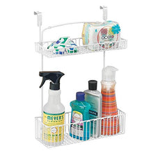 Load image into Gallery viewer, mDesign Metal Farmhouse Over Cabinet Kitchen Storage Organizer Holder or Basket - Hang Over Cabinet Doors in Kitchen/Pantry - Holds Dish Soap, Window Cleaner, Sponges - Matte White