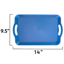 Load image into Gallery viewer, 10-Pack Handled Cafeteria Trays - 14" x 9" Rectangular Wood Grain Textured Plastic Food Serving TV Tray - Great for Restaurant Buffets, Diners, School Lunch, Cafe Commercial Kitchen - Set of 10 (Blue)
