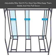 Load image into Gallery viewer, Bike Rack, 3 Bike Stand Rack, with Baskets Storage and 6 Hooks, Bicycle Floor Parking Stands, Bike Storage Stand, Bike Rack Garage, Free Standing Bike Rack, Indoor Outdoor Sports Storage Station