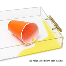 Load image into Gallery viewer, Isaac Jacobs Clear Acrylic Serving Tray (12x12) with Gold Metal Handles, Spill-Proof, Stackable Organizer, Food & Drinks Server, Indoors/Outdoors, Lucite Storage Décor (12x12, Clear with Gold Handle)