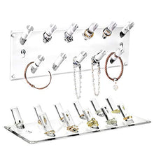 Load image into Gallery viewer, Ikee Design Multipurpose Acrylic Wall mounted Jewelry Stand Organizer, Bracelets Rings Bangles Display Rack for Store, Showcase, Trade Show, Set of 2, Clear, 13”W x 4 1/4”D x 1 3/4”H