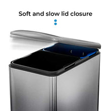 Load image into Gallery viewer, Home Zone Living 13 Gallon Kitchen Trash Can, Dual Compartment Recycle Combo, Slim Stainless Steel, 50 Liter