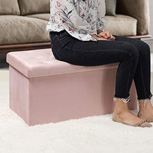 Load image into Gallery viewer, B FSOBEIIALAO Folding Storage Ottoman, Long Shoes Bench, Flannelette Footrest Stool Seat 31.5"x15.7"x15.7" (Pink, Large)