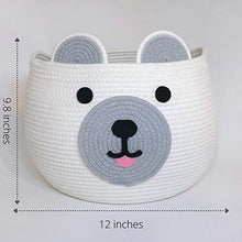 Load image into Gallery viewer, CosiePod Round Cotton Rope Basket with Cute Bear Design, Baby Nursery Decor, Nursery Laundry Basket, Baby Hamper, Baby Diaper Organizer, Cat Dog Toy Baskets, Baby Gift Basket | 12”D x 9.8”H