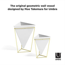 Load image into Gallery viewer, Umbra Trigg Geometric Planter, Wall and Desk Decor Ceramic Containers and Vases-for Succulents, Air, Mini Cactus, Faux Plant, White/Brass