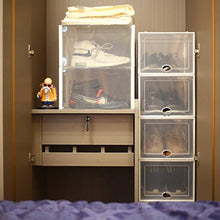 Load image into Gallery viewer, JIM LEAGUE Shoe Boxes Clear Plastic Stackable, Drop Front Sneaker large Box, Drawer Type Display Case Foldable Shoe Bins Suitable For Most Shoes Below No.13, 6 Boxes Each Package