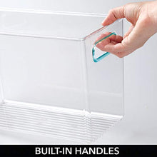 Load image into Gallery viewer, mDesign Plastic Food Storage Container Bin with Handles - for Kitchen, Pantry, Cabinet, Fridge/Freezer - Organizer for Snacks, Produce, Vegetables, Pasta - BPA Free, Food Safe - 4 Pack - Clear/Blue