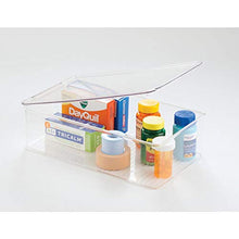 Load image into Gallery viewer, mDesign Stackable Plastic Storage Bin Box with Hinged Lid - Organizer for Vitamins, Supplements, Serums, Essential Oils, Medicine Pill Bottles, Adhesive Bandages, First Aid Supplies - Clear