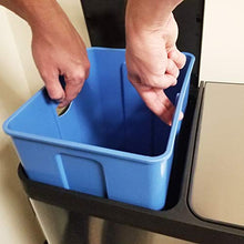 Load image into Gallery viewer, iTouchless 16 Gallon Dual Step Trash Can & Recycle, Stainless Steel Lid and Bin Body with Handle, Includes 2 x 8 Gallon (30L) Removable Buckets are Color-Coded, Soft-close and Airtight Lid