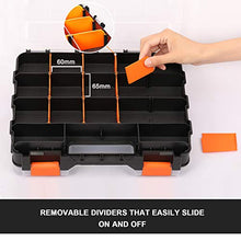 Load image into Gallery viewer, CASOMAN Double Side Tool Organizer with Impact Resistant Polymer and Customizable Removable Plastic Dividers, Hardware Box Storage, Excellent for Screws,Nuts,Small Parts, 34-Compartment, Black/Orange