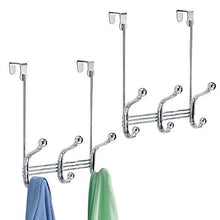 Load image into Gallery viewer, iDesign York Metal Over the Door Organizer, 3-Hook Rack for Coats, Hats, Robes, Towels, Jackets, Purses, Bedroom, Closet, and Bathroom, 8.38" x 5.25" x 11", Set of 2, Chrome