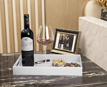 Load image into Gallery viewer, Glossy White Sturdy Acrylic Serving Tray with Handles-10x15Inch-Serving Coffee,Appetizer,Breakfast,Butler-Kitchen Countertop Tray-Makeup Drawer Organizer-Vanity Table Tray-Ottoman Tray-Decorative Tray