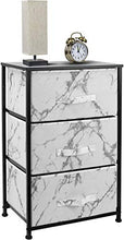 Load image into Gallery viewer, Sorbus Nightstand with 3 Drawers - Bedside Furniture & Night Stand End Table Dresser for Home, Bedroom Accessories, Office, College Dorm, Steel Frame, Wood Top (Marble White – Black Frame)