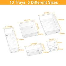 Load image into Gallery viewer, SMARTAKE 13-Piece Drawer Organizers with Non-Slip Silicone Pads, 5-Size Desk Drawer Organizer Trays Storage Tray for Makeup, Jewelries, Utensils in Bedroom Dresser, Office and Kitchen, Clear
