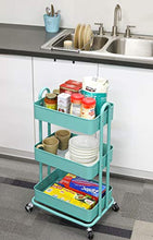 Load image into Gallery viewer, SimpleHouseware Heavy Duty 3-Tier Metal Utility Rolling Cart, Turquoise