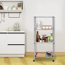Load image into Gallery viewer, JS HANGER Wire Shelving Unit, 4-Tier Heavy Duty Height Adjustable Rolling Metal Shelves for Storage, 440 lbs Capacity, 23.23''W X 13.4''D X 47.24''H, Silver