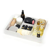 Load image into Gallery viewer, CAXXA 3 Slot Drawer Organizer with Two Adjustable Dividers - Drawer Storage 5 Compartments Junk Drawer Organizer for Office Desk Supplies and Accessories, White