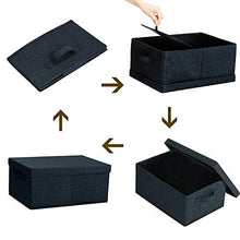 Load image into Gallery viewer, HOONEX Linen Foldable Storage Bins with lid, 2 Pack, Storage Boxes with Carrying Handles and Study Heavy Cardboard, 16.5" L x 11.8" W x 7.5" H for Toy, Shoes, Books, Clothes, Nursery, Black