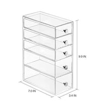 Load image into Gallery viewer, iDesign Clarity Plastic Cosmetic 5-Drawer Organizer, Jewelry Countertop Organization for Vanity, Bathroom, Bedroom, Desk, Office, 3.25" x 7" x 9.75", Clear