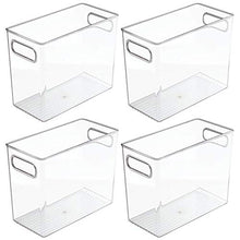 Load image into Gallery viewer, mDesign Slim Plastic Storage Container Bin with Handles - Bathroom Cabinet Organizer for Toiletries, Makeup, Shampoo, Conditioner, Face Scrubbers, Loofahs, Bath Salts - 5" Wide, 4 Pack - Clear