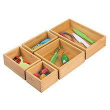 Load image into Gallery viewer, mDesign Bamboo Kitchen Cabinet Drawer Organizer Stackable Tray Bin - Eco-Friendly, Multipurpose - Use in Drawers, on Countertops, Shelves or in Pantry - Varied Sizes, Set of 5- Natural Wood Finish