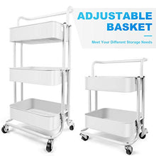 Load image into Gallery viewer, Homchwell 3 Tier Metal Utility Rolling Cart with Lockable Wheels, Multifunction Movable Storage Shelves Organizer Cart with Handle and Mesh Basket for Kitchen, Coffee Bar,Bathroom, Office