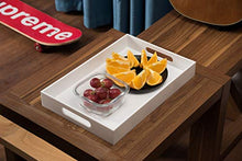 Load image into Gallery viewer, Glossy White Sturdy Acrylic Serving Tray with Handles-10x15Inch-Serving Coffee,Appetizer,Breakfast,Butler-Kitchen Countertop Tray-Makeup Drawer Organizer-Vanity Table Tray-Ottoman Tray-Decorative Tray