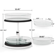 Load image into Gallery viewer, 2-Tier Lazy Susan Turntable and Height Adjustable Cabinet Organizer with 1x Large Bin and 3 x Divided Bins, Removable, Clear Spice Rack Organizer for Cabinet, Pantry, Kitchen (2 Tier)