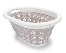Load image into Gallery viewer, Camco White/Taupe Collapsible Utility/Laundry Basket – Perfect for Homes, Boats, and RVs – Easy Grip Carrying Handles - Foldable for Compact Storage,small - 51951
