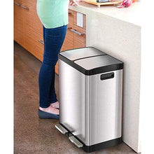 Load image into Gallery viewer, iTouchless 16 Gallon Dual Step Trash Can & Recycle, Stainless Steel Lid and Bin Body with Handle, Includes 2 x 8 Gallon (30L) Removable Buckets are Color-Coded, Soft-close and Airtight Lid