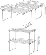 Load image into Gallery viewer, Stackable Cabinet Shelf Kitchen Cabinet Organizers and Storage, 2 Pack Pantry Shelves Organizer with Guardrails Design for Safely Storing Kitchen Counter Bedroom Bathroom Accessories, Stainless Steel