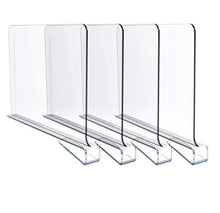 Load image into Gallery viewer, Jucoan 4 Pack Clear Acrylic Shelf Dividers for Closet, Easy Installing Wood Shelves Organizer Closet Separators for Storage and Organization in Bedroom, Kitchen and Office