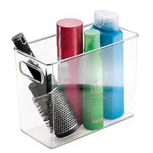 Load image into Gallery viewer, mDesign Slim Plastic Storage Container Bin with Handles - Bathroom Cabinet Organizer for Toiletries, Makeup, Shampoo, Conditioner, Face Scrubbers, Loofahs, Bath Salts - 5" Wide, 4 Pack - Clear