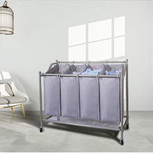 Load image into Gallery viewer, Ollieroo Laundry Sorter Cart 4 Bag with 4 Rolling Wheels Heavy Duty Laundry Organizer Cart Steel Frame Clothes Hamper Sorter, Grey